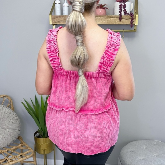 Pink Ruffled Women's Tank Top - Picture 6 of 6